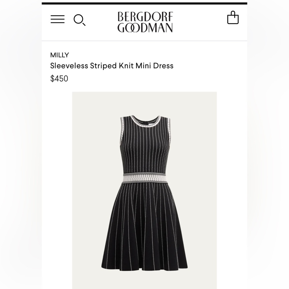 MILLY Sleeveless Striped Knit Mini Dress Vertical Texture Flare small blue